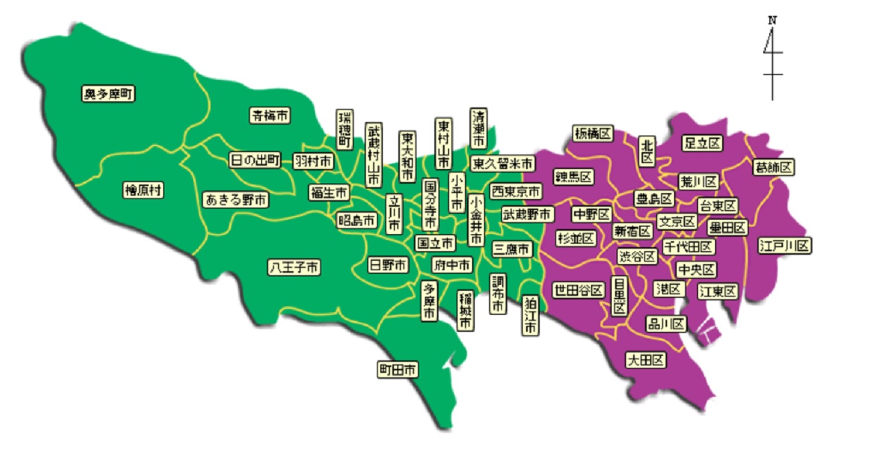 都内区市町村マップ(東京都ホームページより)