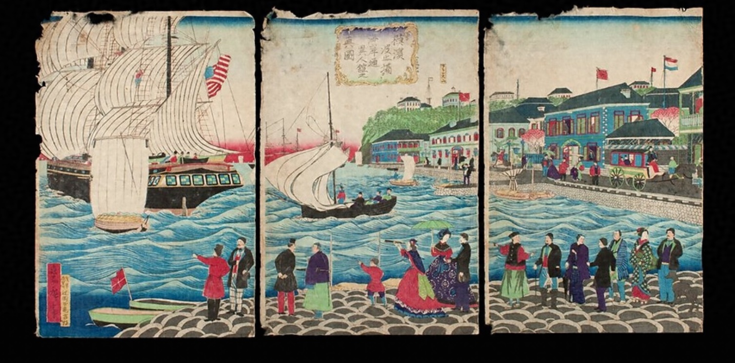 歌川広重（三代目）「横浜波止場ヨリ河岸通異人館之真図」、郵政博物館ホームページより