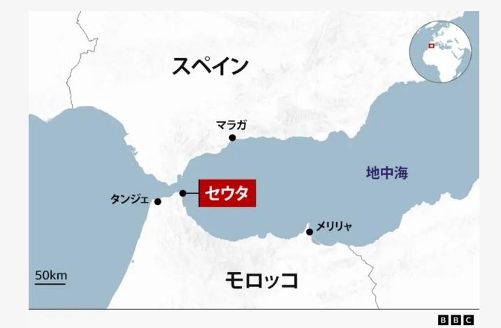 セウタの位置（BBCニュースのサイトから、キャプチャー）